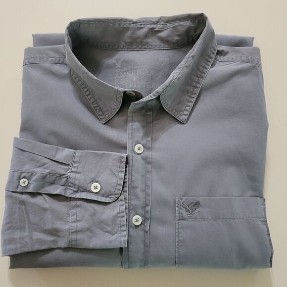 American Eagle Outfitters Men's Long Sleeve Button-Down Gray Cotton Shirt - Picture 13 of 14